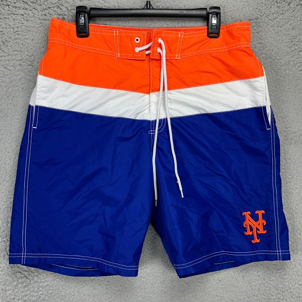 New York Mets Mens Swim Trunks Large Blue Orange Colorblock Board Shorts‎ G-III